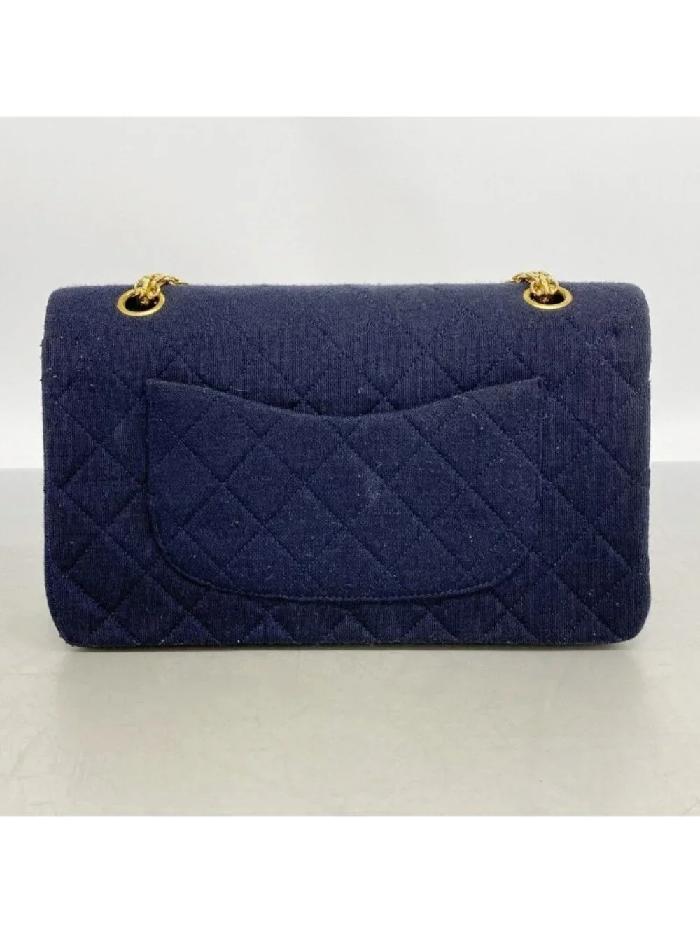 Chanel Shoulder Bag Quilted Navy Gold